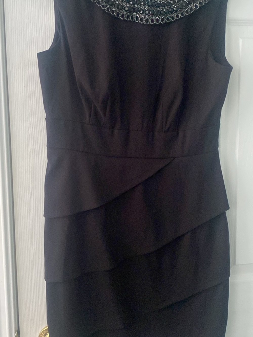 Sleeveless Black Beaded Neck Sheath Dress